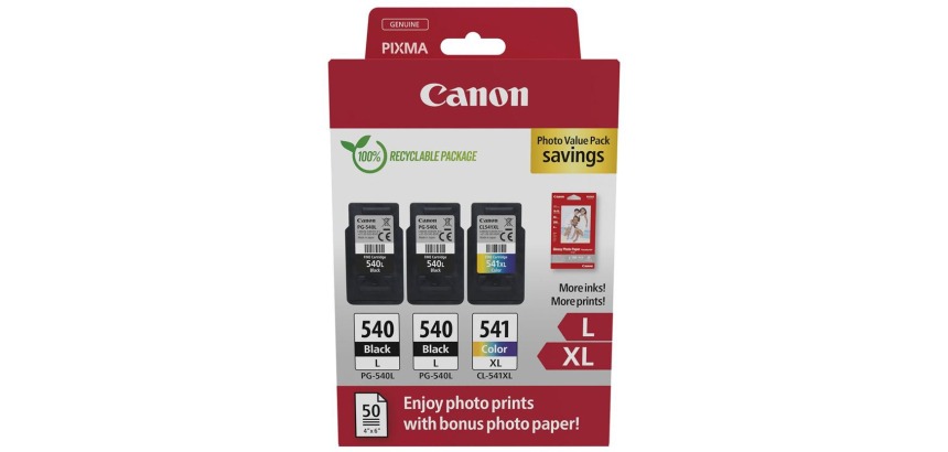 CANON PG-540L + CL-541XL Pack 3 cartridges 2 black + 1 color for inkjet printer with 50 photo papers
