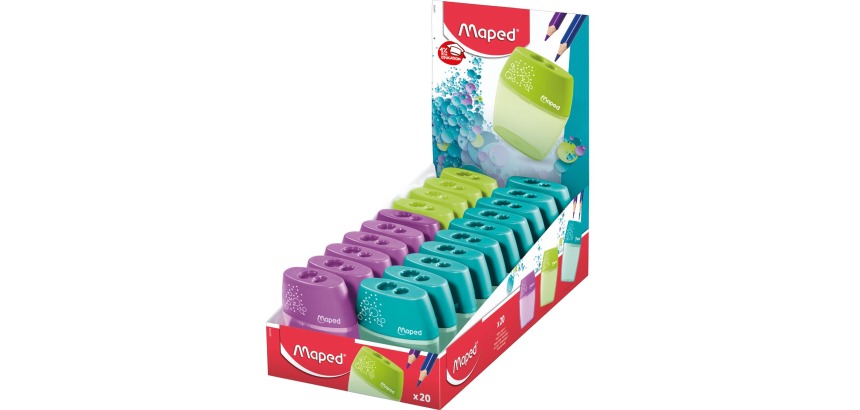Maped taille-crayon Shaker 2 trous, couleurs assorties
