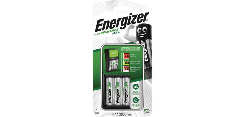 Energizer Maxi Charger, 4 x AA batteries included, in blister pack