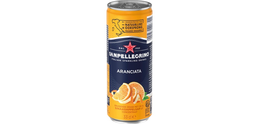San Pellegrino orange lemonade, slim can