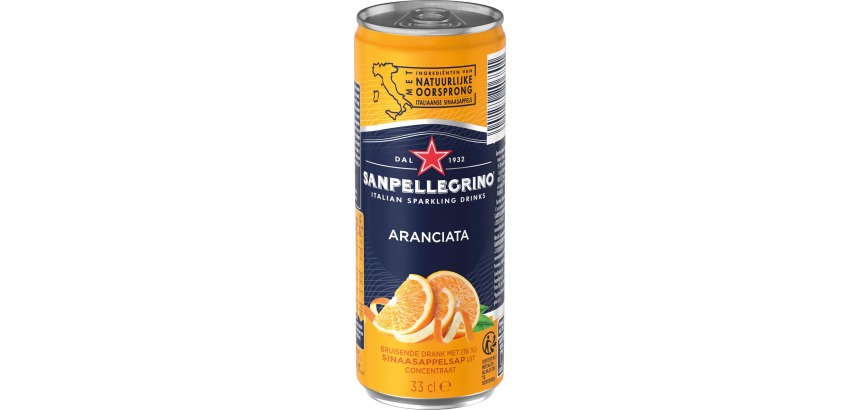 San Pellegrino orange lemonade, slim can