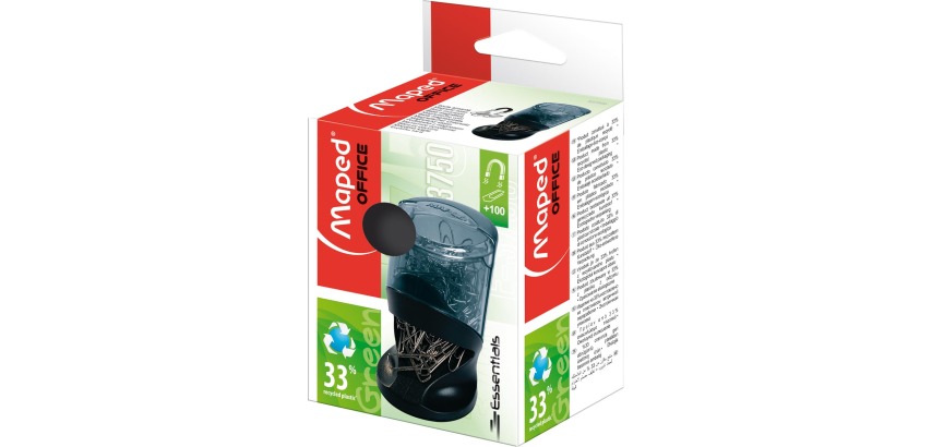 Maped Essentials Green Paperclip Dispenser, gray/black, with 100 paperclips