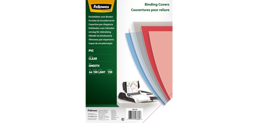 Fellowes couvertures, ft A4, PVC, 150 micron, paquet de 100 pièces, transparent