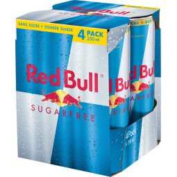 Red Bull boisson énergisante, sugarfree, cannette de 25 cl, paquet de 4