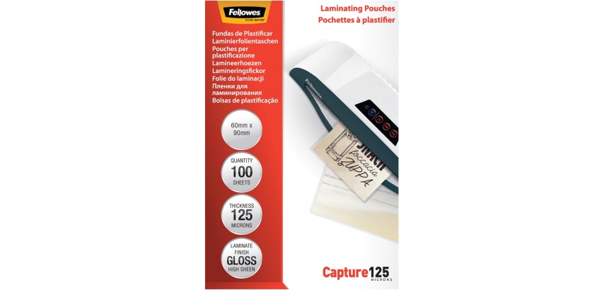 Fellowes laminating pouch Capture125 ft 60 x 90 mm, 250 microns (2 x 125 microns), pack of 100