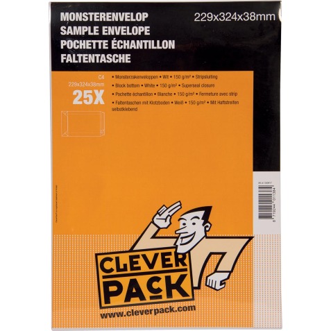 Cleverpack pochettes échantillons, ft 229 x 324 x 38 mm, avec bande adhésive, blanc, paquet de 25 pièces