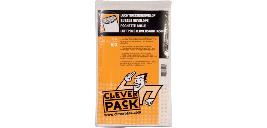 Cleverpack Luftpolsterversandtaschen, Größe 120 x 215 mm, mit Klebestreifen, weiß, Packung mit 10 Stück