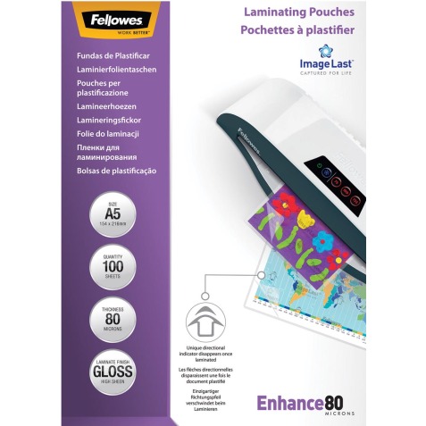 Fellowes pochette à plastifier Enhance80 ft A5, 160 microns (2 x 80 microns), paquet de 100 pièces