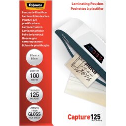 Fellowes pochette à plastifier Capture125 ft 65 x 95 mm, 250 microns (2 x 125 microns), paquet de 100