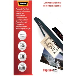 Fellowes pochette à plastifier Capture125 ft 83 x 113 mm, 250 microns (2 x 125 microns), paquet de 100