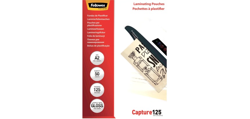 Fellowes Capture125 laminating pouches A2, 250 microns (2 x 125 microns), pack of 50 pieces