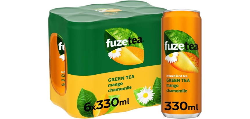 Fuze Tea boisson rafraîchissant, non pétillant, canette sleek de 33 cl, paquet de 24 pièces, mangue camom