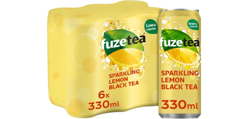Fuze Tea frisdrank, bruisend, sleek blik van 33 cl, pak van 24 stuks, zwarte thee