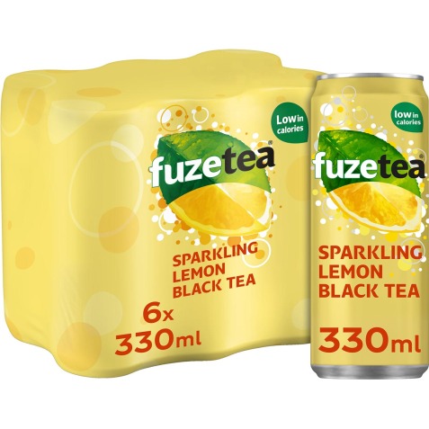 Fuze Tea boisson rafraîchissant, pétillant, canette sleek de 33 cl, paquet de 24 pièces, thé noir