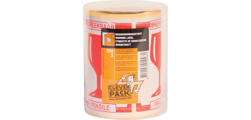 Etiket CleverPack tekst breekbaar 80x100mm wit/rood