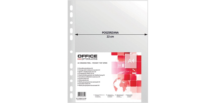 OFFICE products pochette perforée, A4, 90 microns, grainée, paquet de 50 pièces