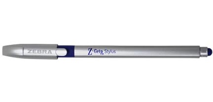 ZEBRA Z-grip pen-stylus, blue ink, silver body