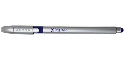 ZEBRA Z-grip pen-stylus, blue ink, silver body