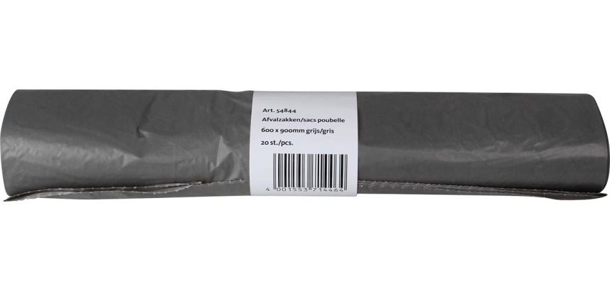 Sac poubelle 25 microns, ft 60 x 90 cm, 70 litres, gris, rouleau de 20 pièces