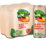 Fuze Tea frisdrank, niet-bruisend, sleek blik van 33 cl, pak van 24 stuks, perzik hibiscus