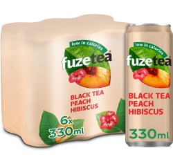 Fuze Tea frisdrank, niet-bruisend, sleek blik van 33 cl, pak van 24 stuks, perzik hibiscus