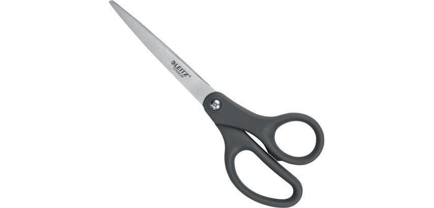Leitz Schere, 18 cm, rechts und links, spitze Enden, Titan, grau, Blisterpackung mit 1 Stück