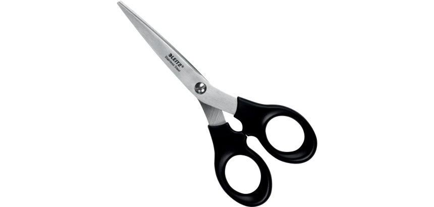 Leitz ciseaux, ft 16,5 cm, droite en gauche, bouts pointus, inox, noir, blister de 1 pièce