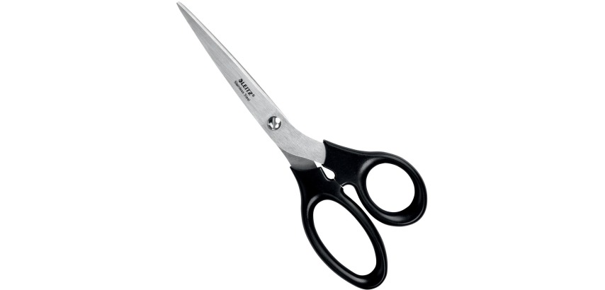 Leitz Schere, 20 cm, rechts nach links, spitze Enden, Edelstahl, schwarz, Blisterpackung mit 1 Stück