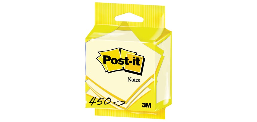 Post-it Notes, 450 vel, ft 76 x 76 mm, geel, op blister