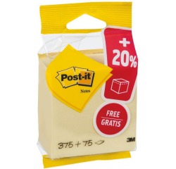 Post-it Notes cube, ft 76 x 76 mm, jaunei, bloc de 450 feuilles, sous blister