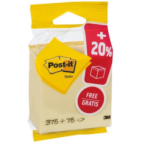 Post-it Notes kubus ft 76 x 76 mm, geel, blok van 450 vel, op blister