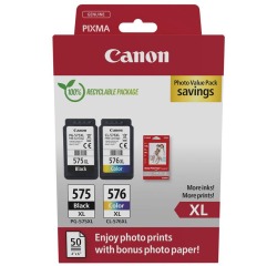 Canon PG575 XL + CL576 XL Pack cartouche noire + couleurs pour imprimante jet d'encre avec papier photo offert