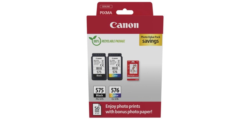 Canon PG-575 - CL-576 Pack ink cartridges 4 colors + photo paper for inkjet printer
