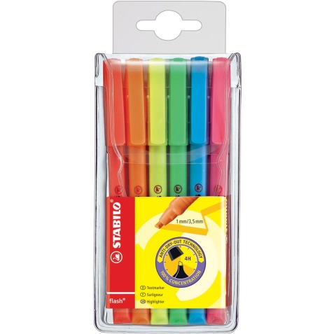 STABILO flash markeerstift, etui van 6 stuks in geassorteerde kleuren