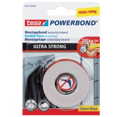 tesa® Powerbond Ultra Strong Double-Sided Adhesive Tape 1.5mx19mm White