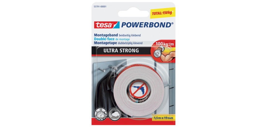 Plakband tesa® Powerbond Ultra Strong dubbelzijdig 1,5mx19mm wit