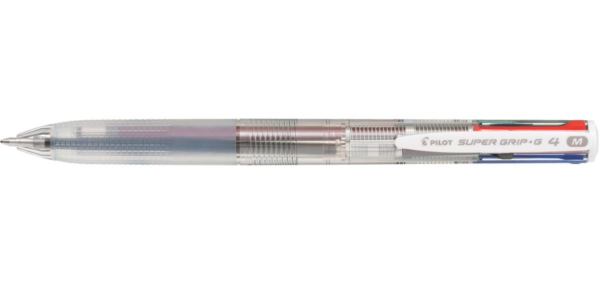 Pilot Super Grip G-4 Kugelschreiber 4 Farben, mittel, 4 klassische Tintenfarben, transparenter Körper