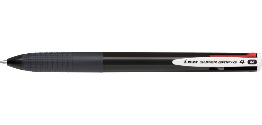 Pilot Super Grip G-4 stylo bille 4 couleurs, moyen, 4 couleurs d'encre classique, corps noir