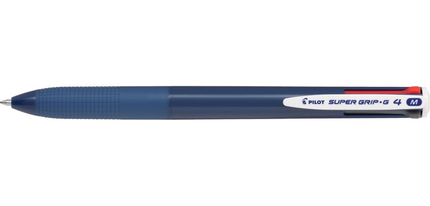 Pilot Super Grip G-4 4-kleurenbalpen, medium, klassieke inktkleuren, blauw lichaam