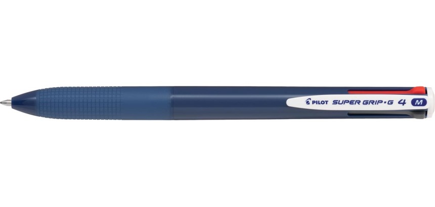 Pilot Super Grip G-4 ballpoint pen with 4 colors, medium, 4 classic ink colors, blue body