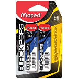 Maped Black'peps mines, 0,5 mm, HB, blister de 2 étuis de 12 pièces