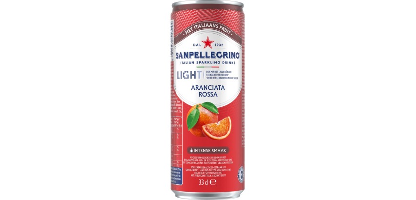 San Pellegrino lemonade Aranciata Rossa light, slim can 33 cl, pack of 6 pieces