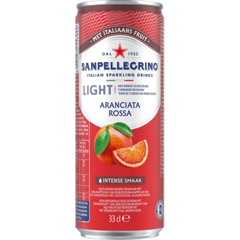 San Pellegrino limonade Aranciata Rossa light, canette mince de 33 cl, paquet de 6 pièces