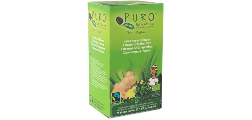 Puro Bio thee Gember Citroengras, fairtrade, pak van 25 zakjes