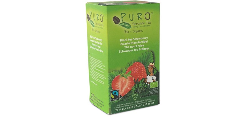 Puro Bio thee Aardbei, zwarte thee, fairtrade, pak van 25 zakjes
