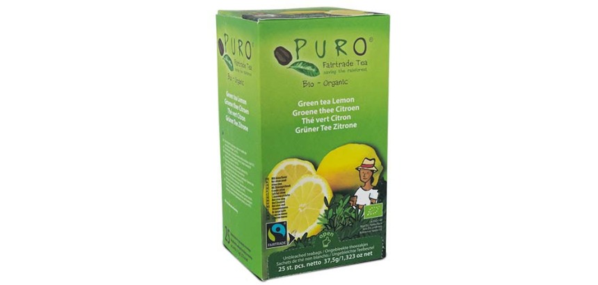 Puro Bio thé Citron, thé vert, du commerce équitable, paquet de 25 sachets