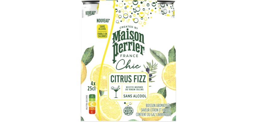 Maison Perrier mocktail Citrus Fizz, citron et herbes, cannette de 25 cl, paquet de 4 pièces