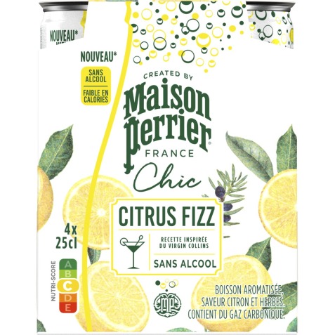 Maison Perrier mocktail Citrus Fizz, citron et herbes, cannette de 25 cl, paquet de 4 pièces