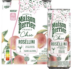 Maison Perrier mocktail Roséllini, pêche, cannette de 25 cl, paquet de 4 pièces
