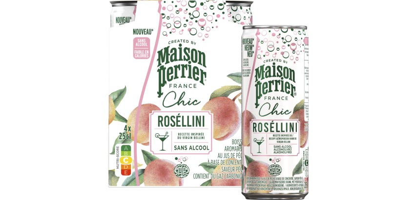 Maison Perrier mocktail Roséllini, pêche, cannette de 25 cl, paquet de 4 pièces